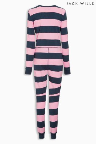 Jack Wills Pink/Navy Stripe West Peak Onesie